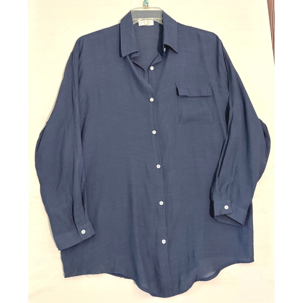 Zoye Chen Womens Slate Blue Long Sleeve Button Down Blouse Shirt Flap Pocket